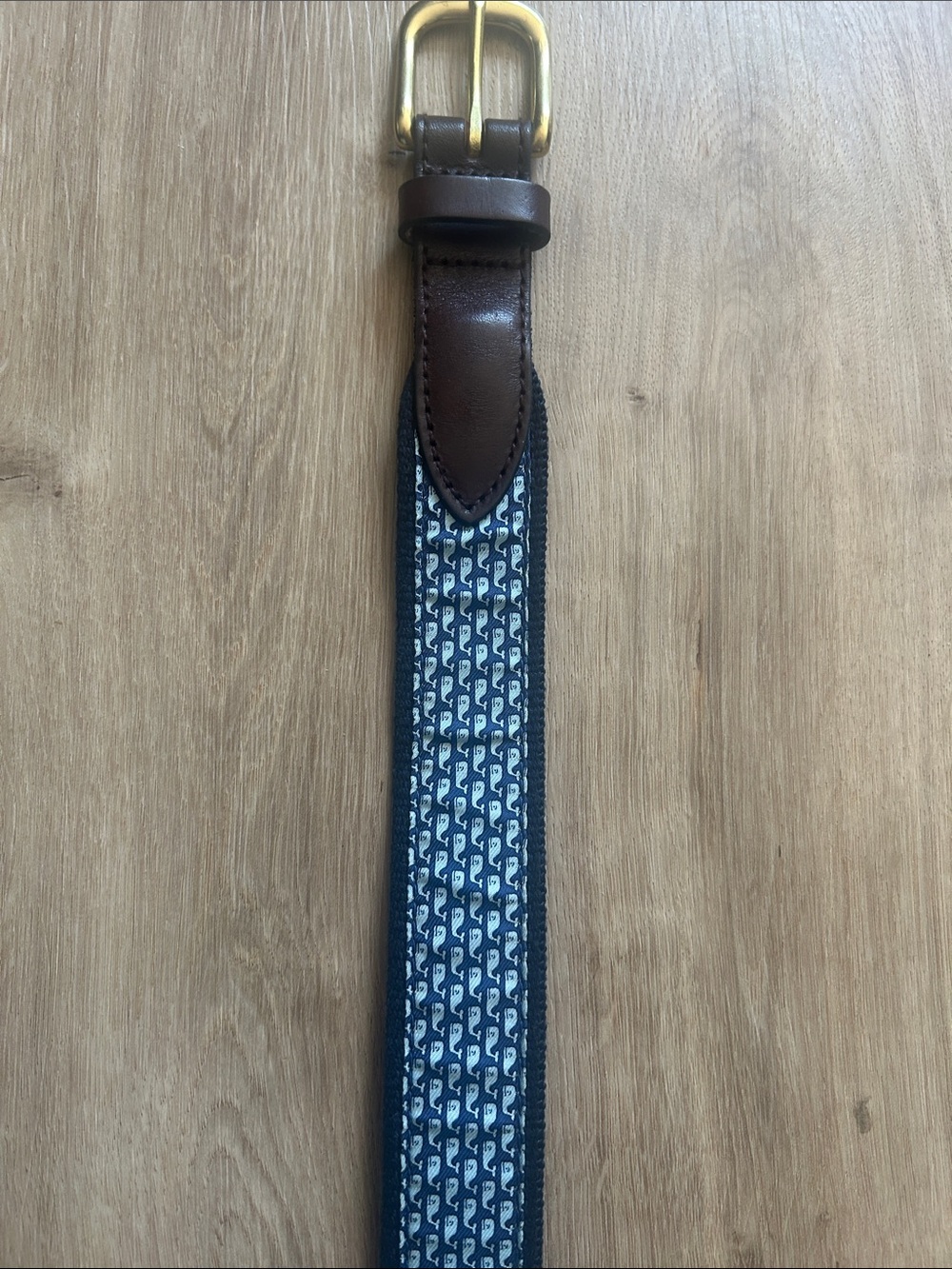 Vineyard Vines Navy & Brown Whale Pattern Kids Belt